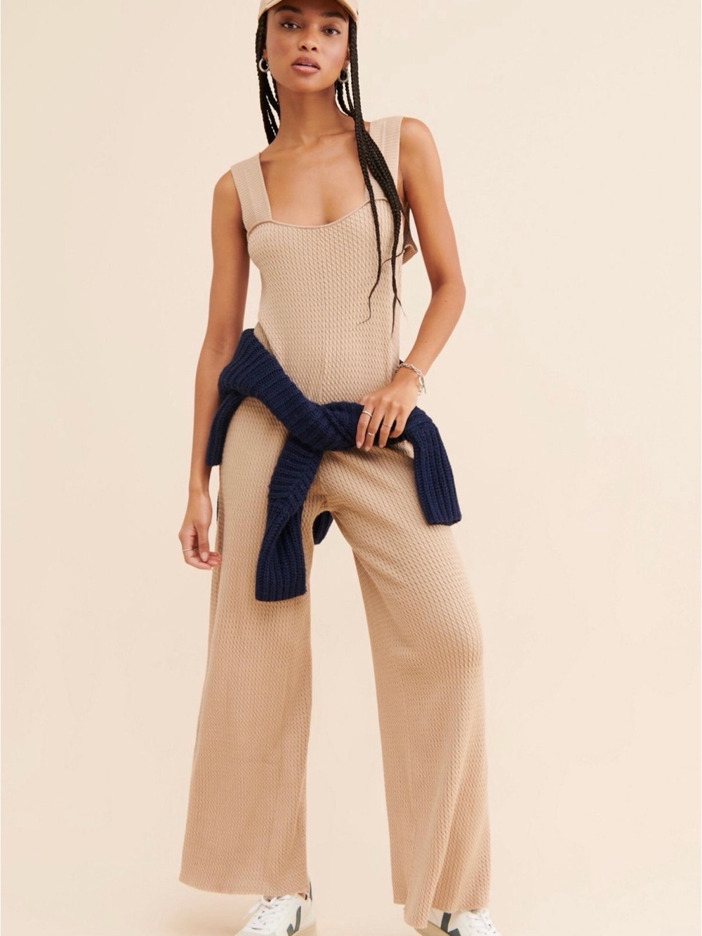 Urban Outfitters WeWoreWhat Cable Knit Wide Leg Jumpsuit Heather Doe NWT Medium